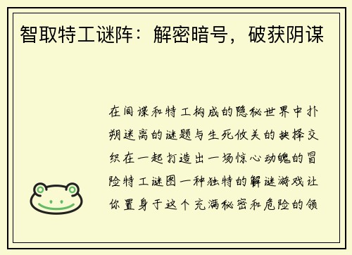 智取特工谜阵：解密暗号，破获阴谋